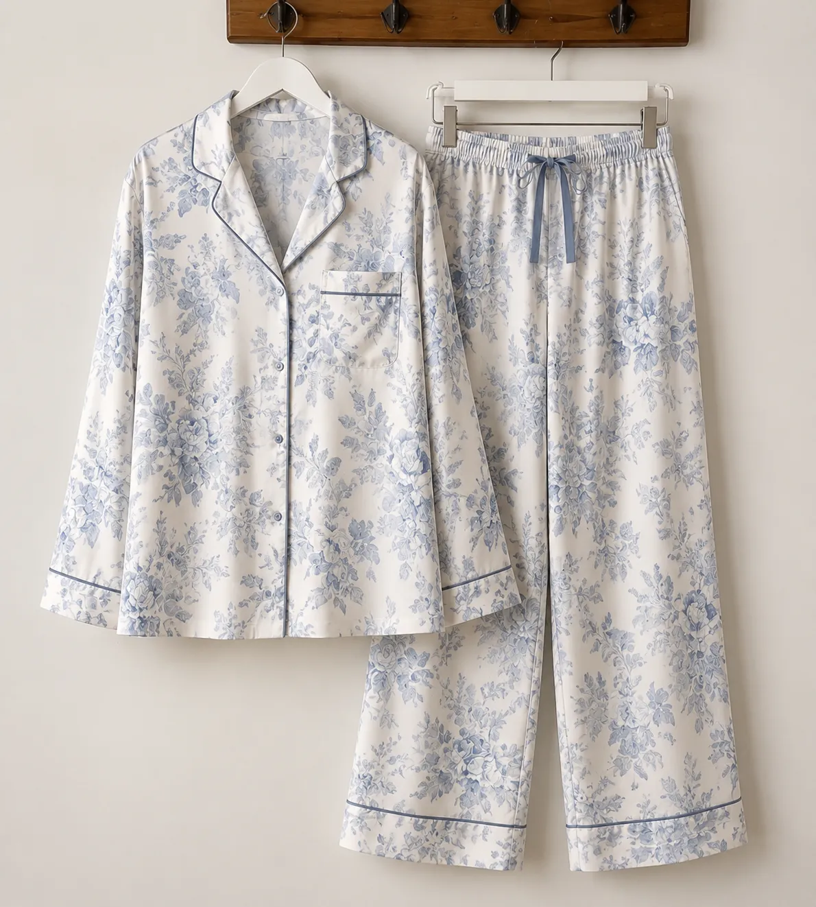 Ensemble de pyjamas de luxe personnalisés pour femmes, 2 pièces, vêtements de nuit boutonnés avec bordure en piping, OEM